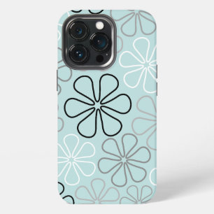 Abstrakte Big Blume Konturen BWG+Duck Egg Blue iPhone 13 Pro Hülle