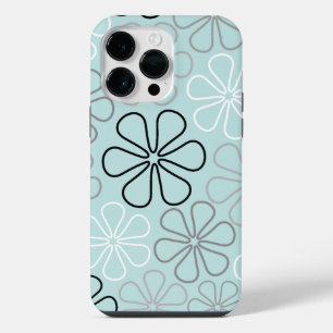 Abstrakte Big Blume Konturen BWG+Duck Egg Blue iPhone 14 Pro Max Hülle