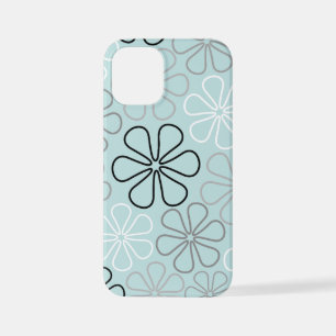 Abstrakte Big Blume Konturen BWG+Duck Egg Blue iPhone 12 Mini Hülle