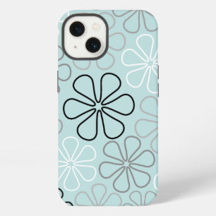 Abstrakte Big Blume Konturen BWG+Duck Egg Blue iPhone 13 Hülle