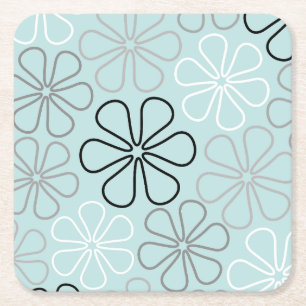 Abstrakte Big Blume Konturen BWG+Duck Egg Blue Rechteckiger Pappuntersetzer