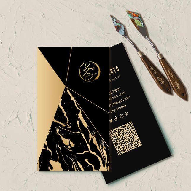 Abstrakte Black and Gold-Kunsthistorkarte Visitenkarte (Abstract Black and Gold artist business card #blackgoldbusinesscard #artistbusinesscard #abstract )
