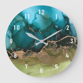 Abstrakte Black Aqua Green Gold große Uhr