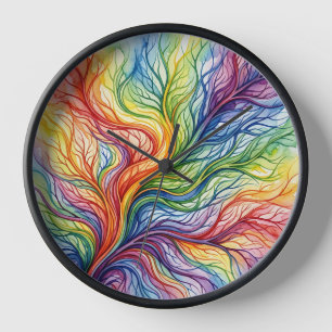 Abstrakte Blattader-Regenbogen-Wasserfarben-Kunstu Uhr