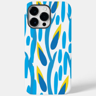 Abstrakte Blätter aus blau-gelb, trendy Chic Case-Mate iPhone 14 Pro Max Hülle