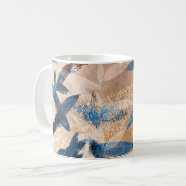 Abstrakte Blätter - blau und neutral Kaffeetasse (Vorderseite Links)