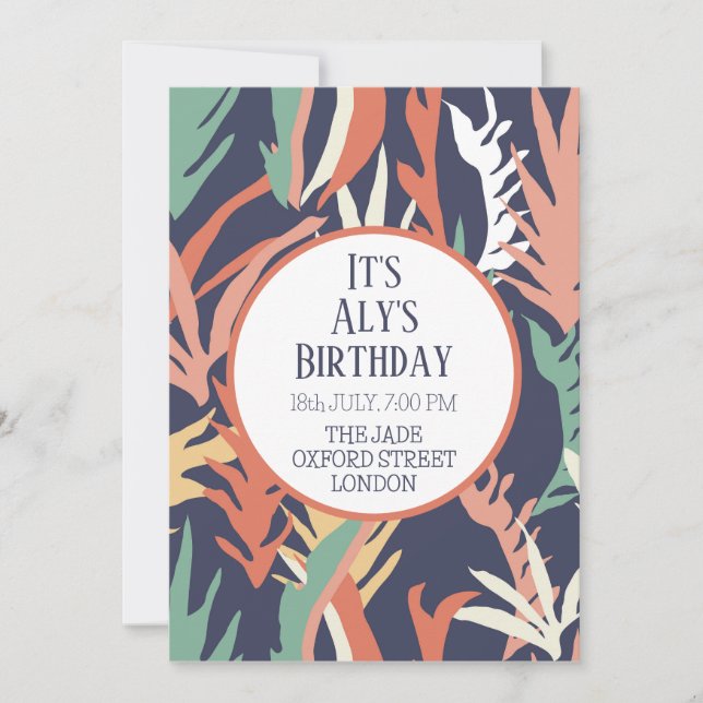 Abstrakte Blätter Einladung zum Geburtstag (Vorderseite)