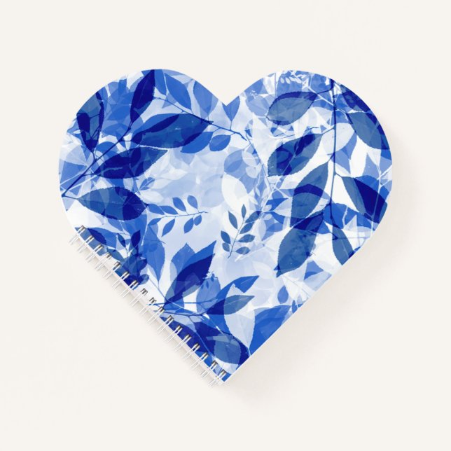 Abstrakte Blätter in Blau und Weiß Notizbuch (Vorderseite)