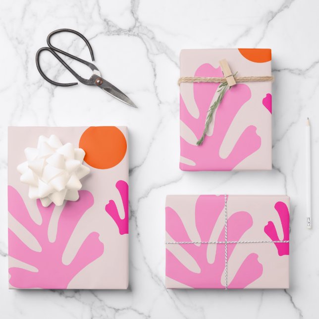 Abstrakte Blätter Rosa Orange Moderne Formen Schni (Vorderseite)