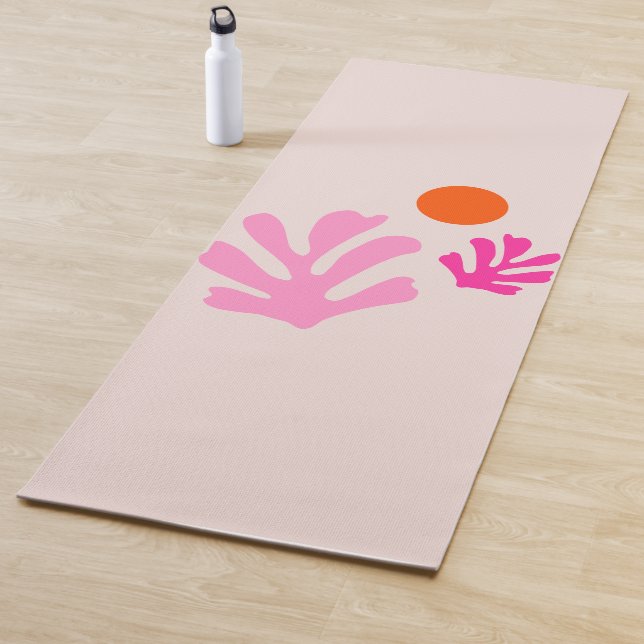 Abstrakte Blätter Rosa Orange Moderne Formen Schni Yogamatte (Beispiel)
