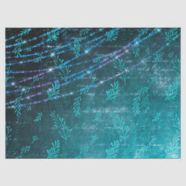 Abstrakte Blätter und Stringleuchten auf Grün Seidenpapier