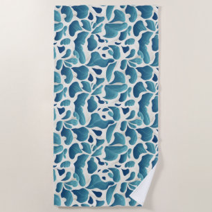 Abstrakte Blätter Weiß und Blau Coast Beach Hand Strandtuch