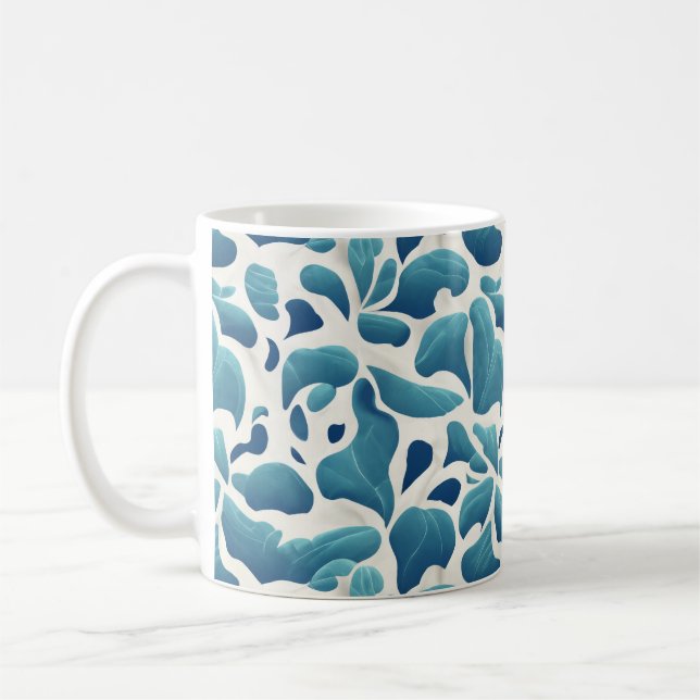 Abstrakte Blätter Weiß und Blau | Küstenmuster Kaffeetasse (Links)