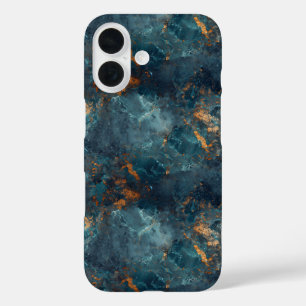 Abstrakte blau-goldfarbene Farbgebung iPhone 16 Hülle