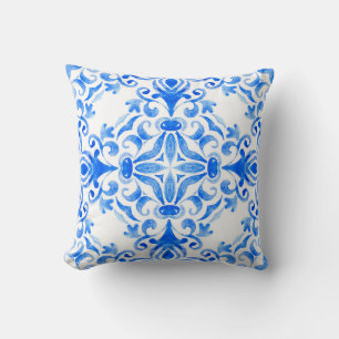 Abstrakte, blau-weiße, handgezogene, nahtlose oder kissen