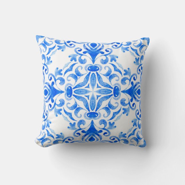 Abstrakte, blau-weiße, handgezogene, nahtlose oder kissen (Vorderseite)