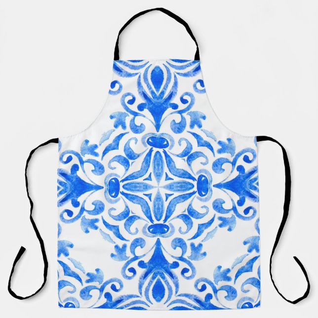 Abstrakte, blau-weiße, handgezogene, nahtlose oder schürze (Vorderseite)