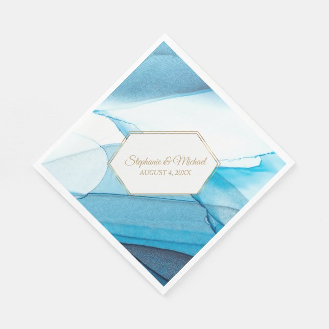 Abstrakte blaue Aquarellfarbe Doppelrahmen Hochzei Serviette (Ecke)