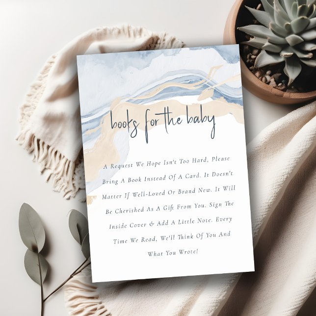 Abstrakte blaue Beige Küstenstudios für Babydusche Begleitkarte (Von Creator hochgeladen)