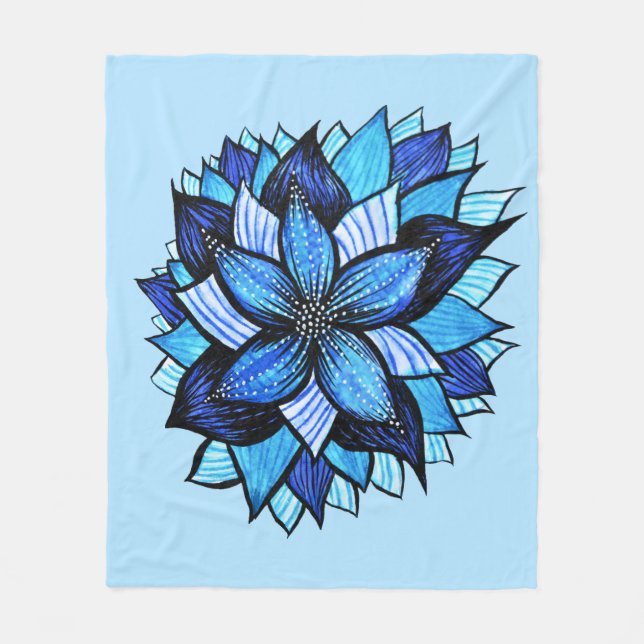 Abstrakte blaue Blume Hübsches Blumenmotiv Fleecedecke (Vorderseite)