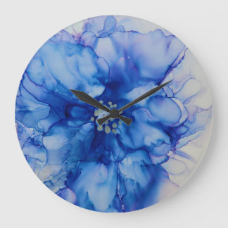 Abstrakte blaue Blume-Uhr Große Wanduhr