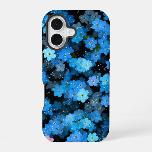 Abstrakte blaue Blumen iPhone 16 Hülle (Rückseite)