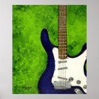 Abstrakte blaue E-Gitarre mit grünem Hintergrund