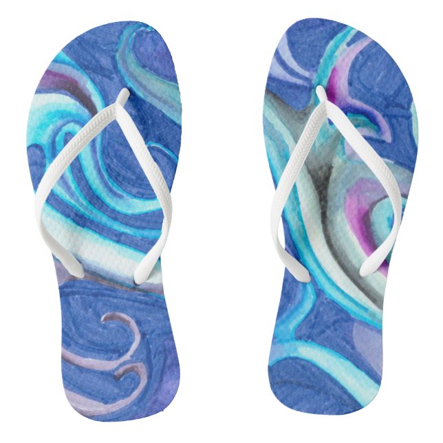 Abstrakte blaue Farbtöne Erwachsene Flip Flops, Sl Flip Flops (Fußbett)