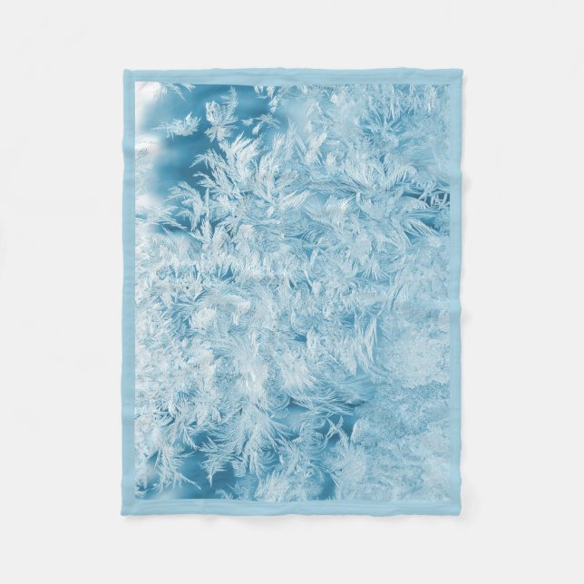 abstrakte blaue Federn und Schneeflocken Fleecedecke (Vorderseite)