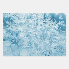 abstrakte blaue Federn und Schneeflocken Geschenkpapier Set