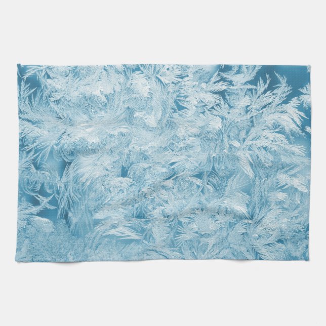 abstrakte blaue Federn und Schneeflocken Geschirrtuch (Horizontal)