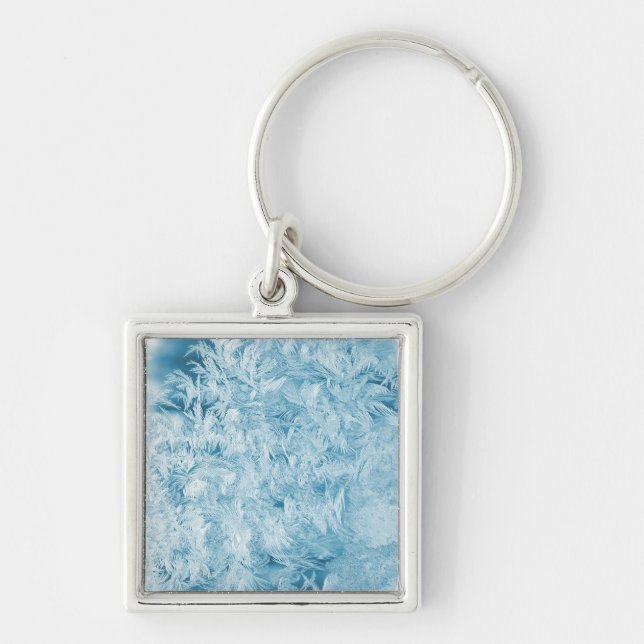 abstrakte blaue Federn und Schneeflocken Schlüsselanhänger (Vorne)