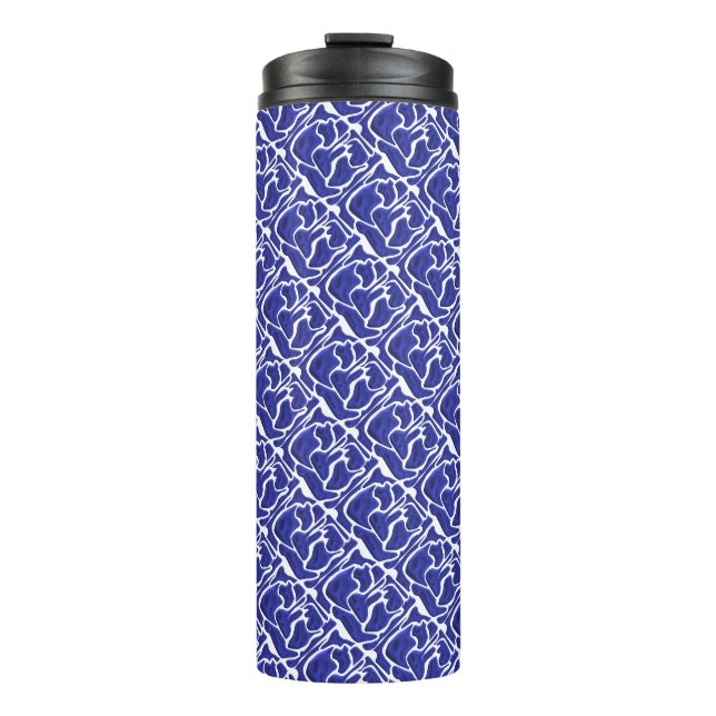Abstrakte blaue Flüssigkeitsformen – 3D-Moderne Ku Thermosbecher (Vorderseite)