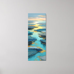 Abstrakte Blaue & Gold Flüssige Küstenlandschaft Leinwanddruck