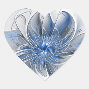 Abstrakte blaue graue Wasserfarbe-Fraktal-Blumenku Herz-Aufkleber