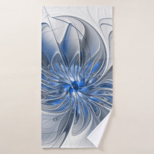 Abstrakte blaue graue Wasserfarbe-Fraktal-Kunst-Bl Badehandtuch