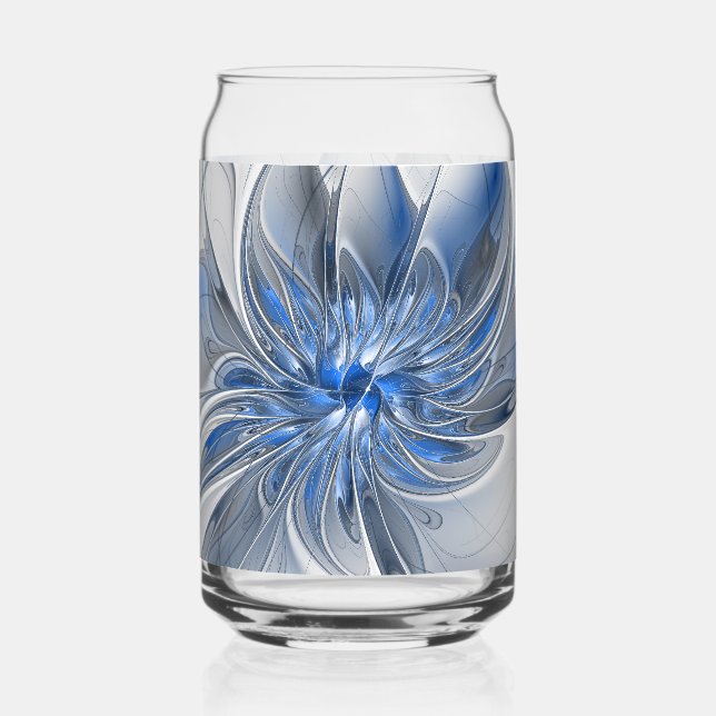 Abstrakte blaue graue Wasserfarbe-Fraktal-Kunst-Bl Dosenglas (Rückseite)