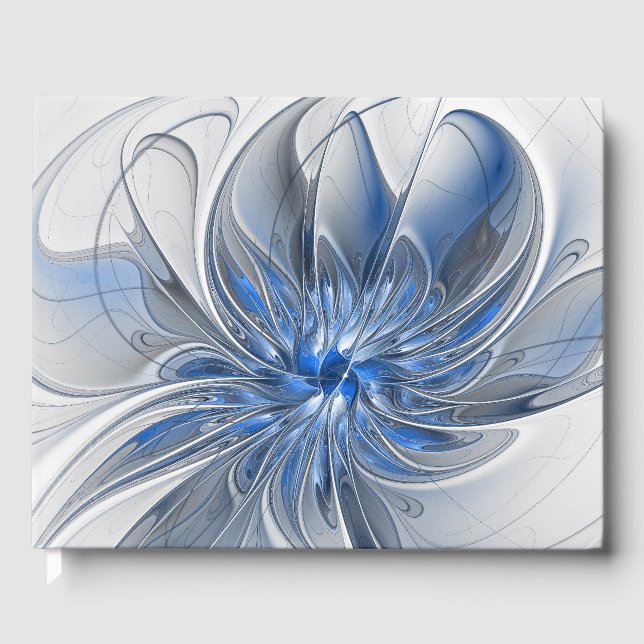 Abstrakte blaue graue Wasserfarbe-Fraktal-Kunst-Bl Gästebuch (Vorderseite)