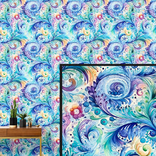 Abstrakte Blaue Grüne Aqua-Blumen-Paisley Tapete
