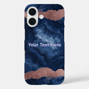 Abstrakte blaue Marmor-Kunst mit goldenen Glitter- iPhone 16 Hülle