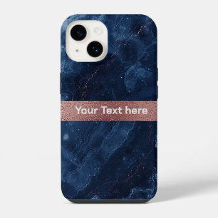 Abstrakte blaue Marmor-Kunst mit goldenen Glitter- iPhone 14 Hülle