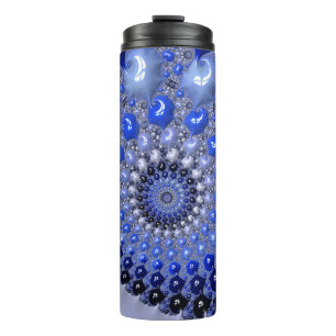 Abstrakte blaue Ombre-Fraktalblasen Thermosbecher