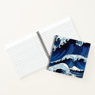 Abstrakte blaue Ozeanwellen japanische Kunst   Notizbuch