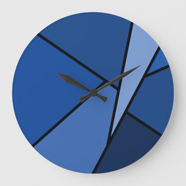 Abstrakte Blaue Polygonen Große Wanduhr (Vorderseite)