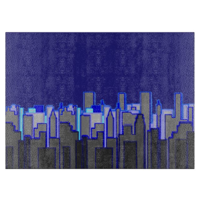 Abstrakte blaue Stadt-Skyline-Kunst Schneidebrett (Vorderseite)