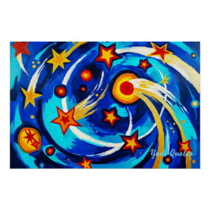 Abstrakte Blaue Türkis-Galaxie-Malerei Whimsicaler Poster