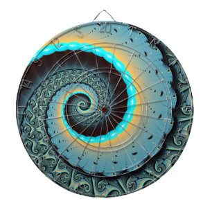 Abstrakte blaue Türkis orange Fraktal-Kunst-Spiral Dartscheibe