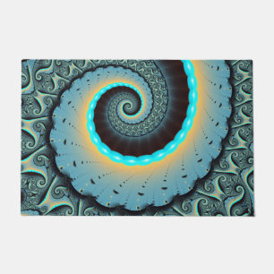 Abstrakte blaue Türkis Orange-Fraktal-Kunst-Spiral Fußmatte