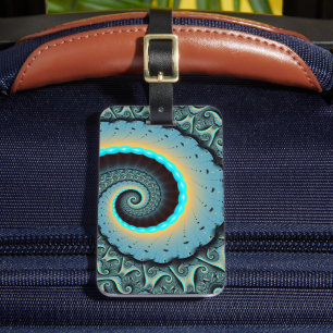 Abstrakte blaue Türkis orange Fraktal-Kunst-Spiral Gepäckanhänger