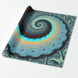 Abstrakte blaue Türkis orange Fraktal-Kunst-Spiral Geschenkpapier